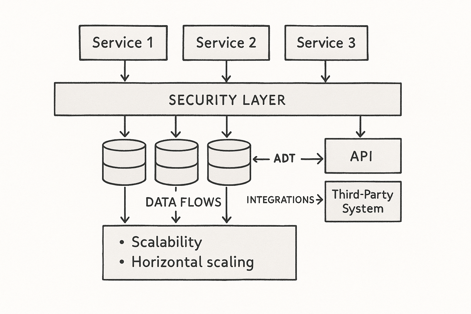 Clean architecture review sketch for a SaaS platform