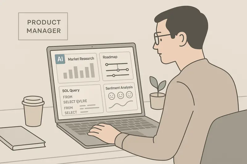 PM using an AI cockpit for market, roadmap, SQL, and sentiment