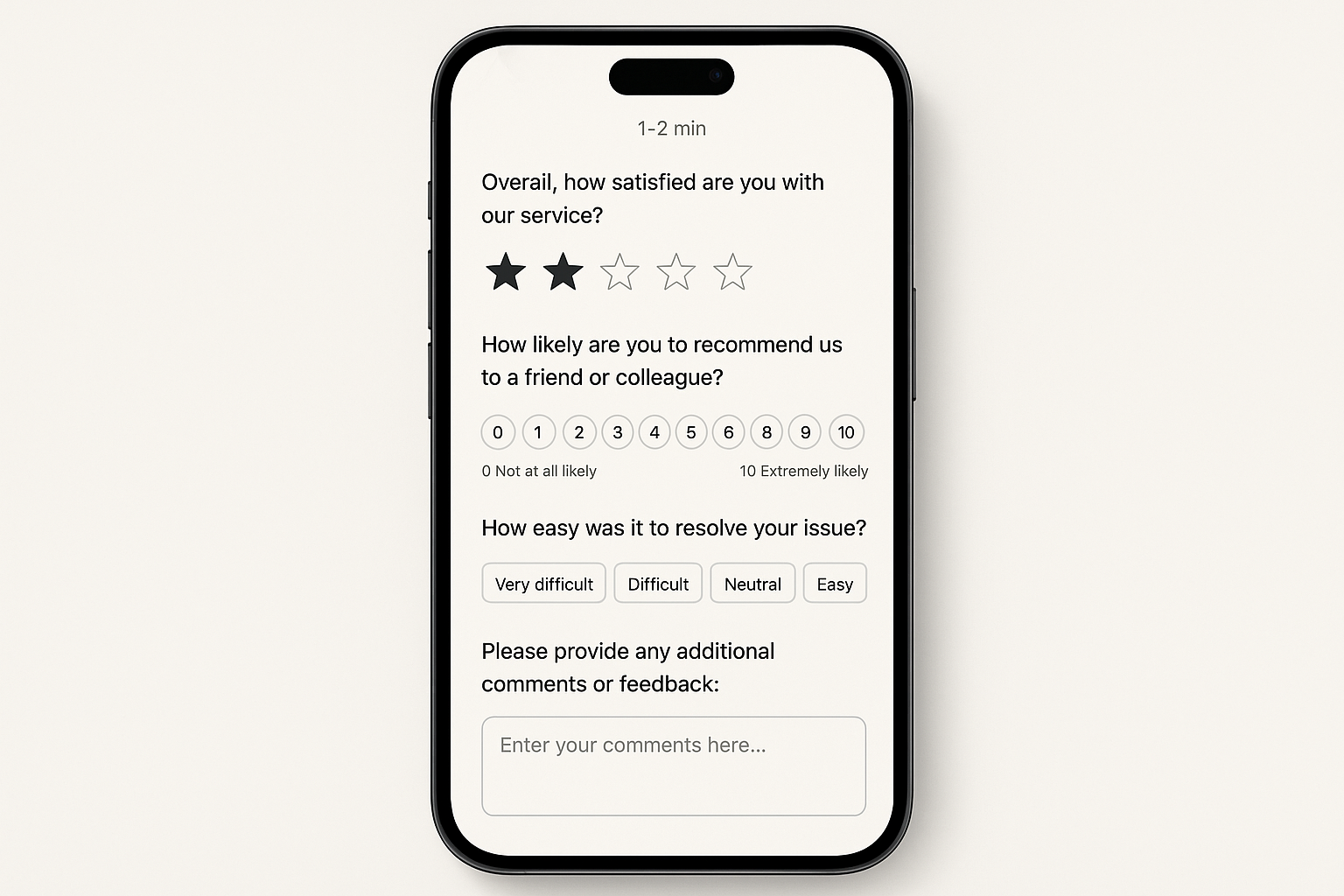 Mobile CSAT and NPS UI mockup