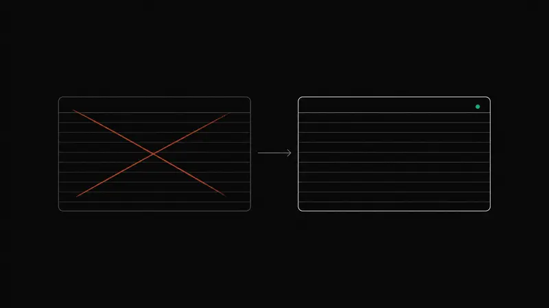 Two index cards side by side, the left one struck through in red, the right one rewritten and clean