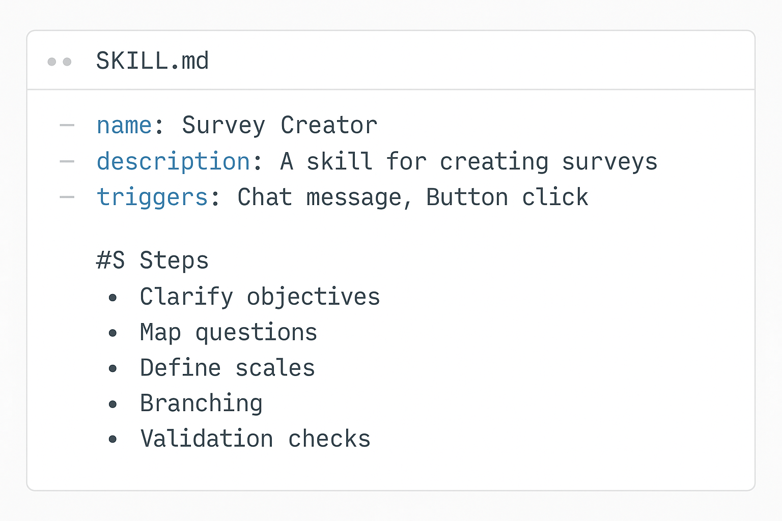 Survey skill SKILL.md blueprint