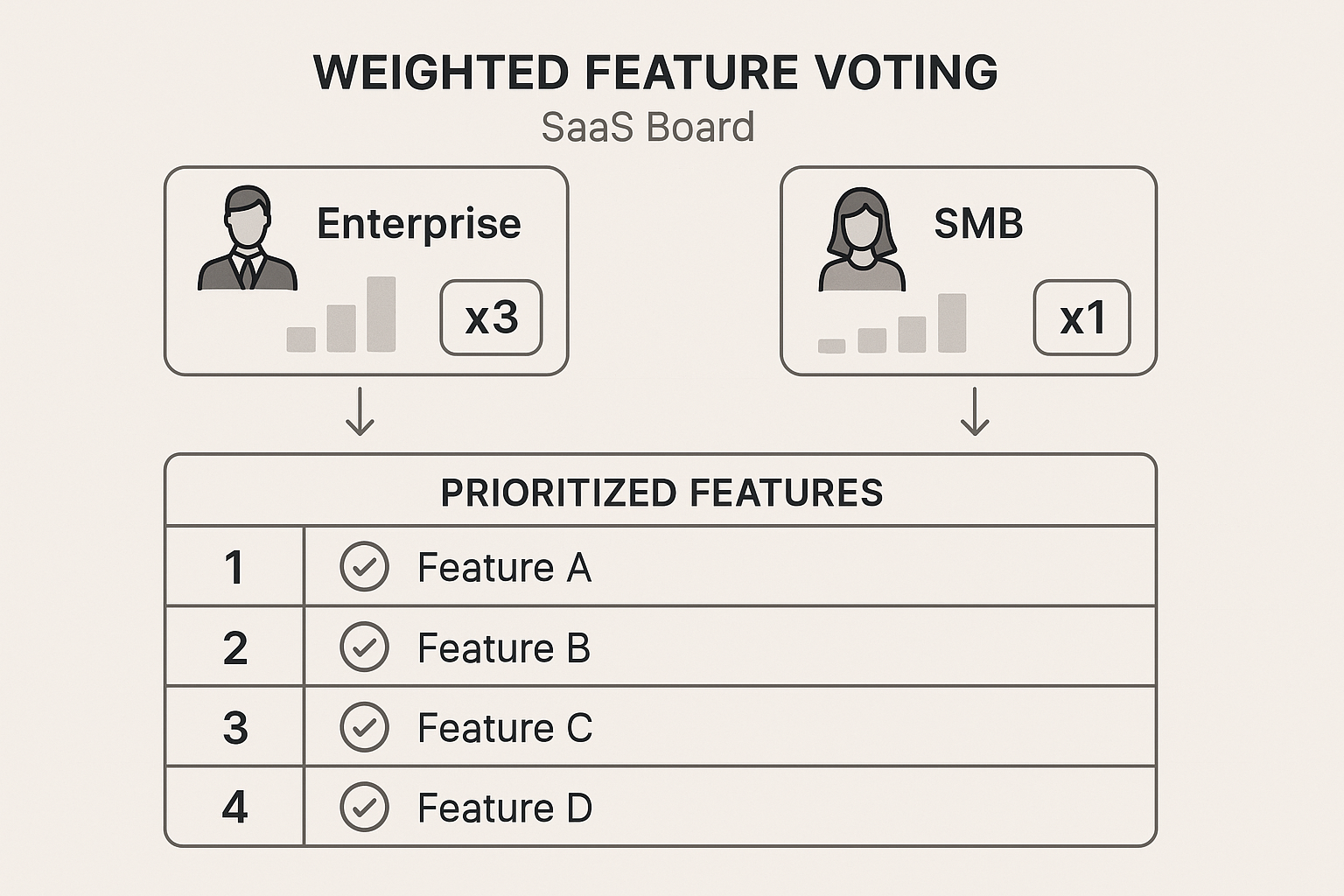 Weighted votes across segments on a feature voting board
